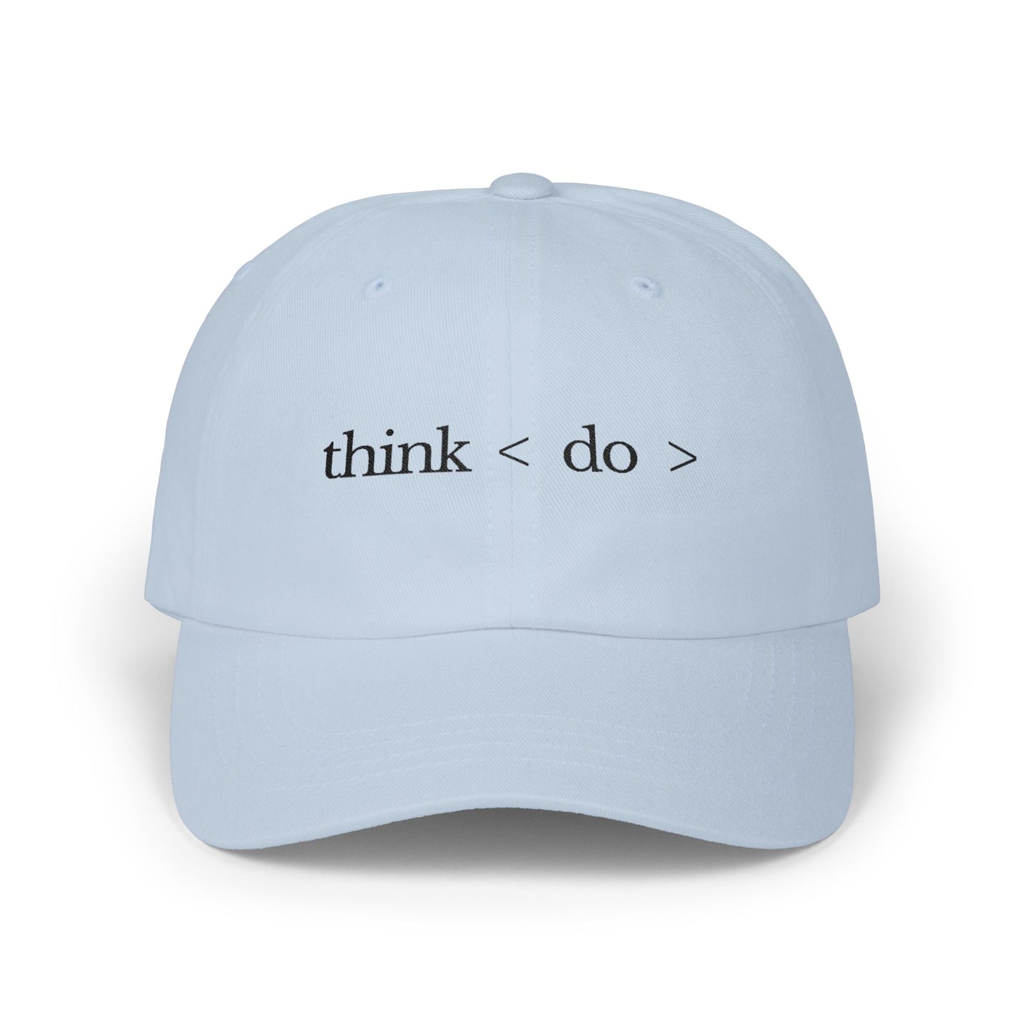 Think < Do > Minimalist Embroidered Dad Cap | Espresso Brown Thread