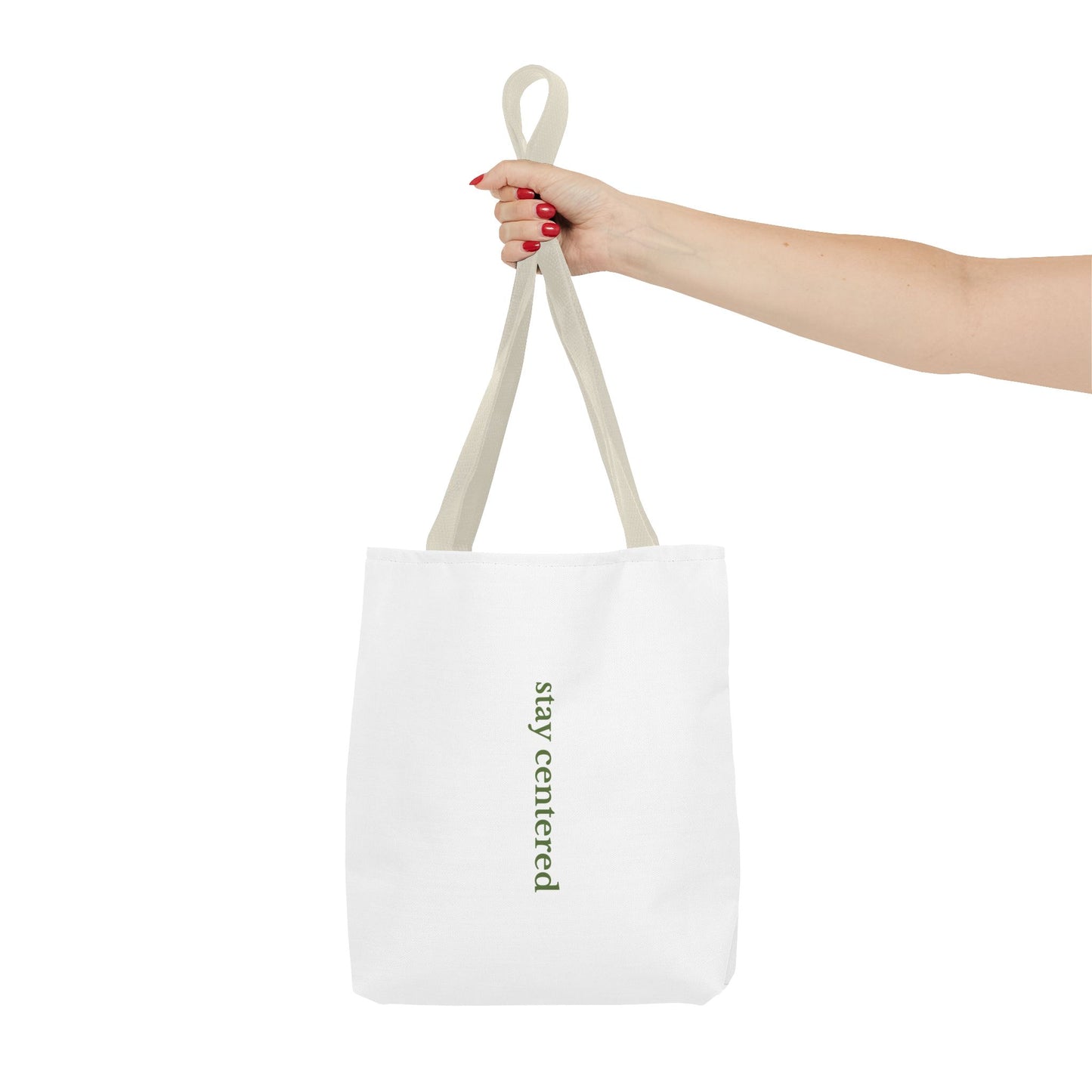Stay Centered Minimalist Tote Bag – Neutral Wellness Aesthetic Canvas Tote | Sage Green Modern Everyday Carryall