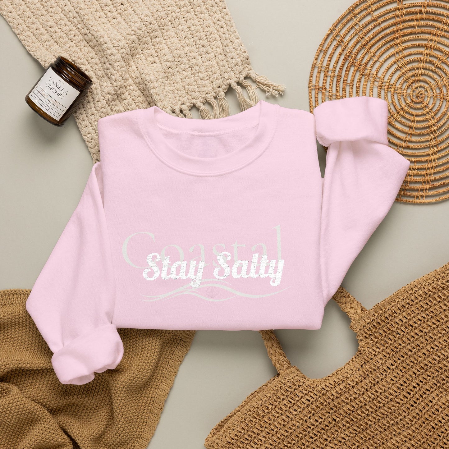 Personalize Embroidered crewneck Sweatshirt — Use your own words on front and left sleeve