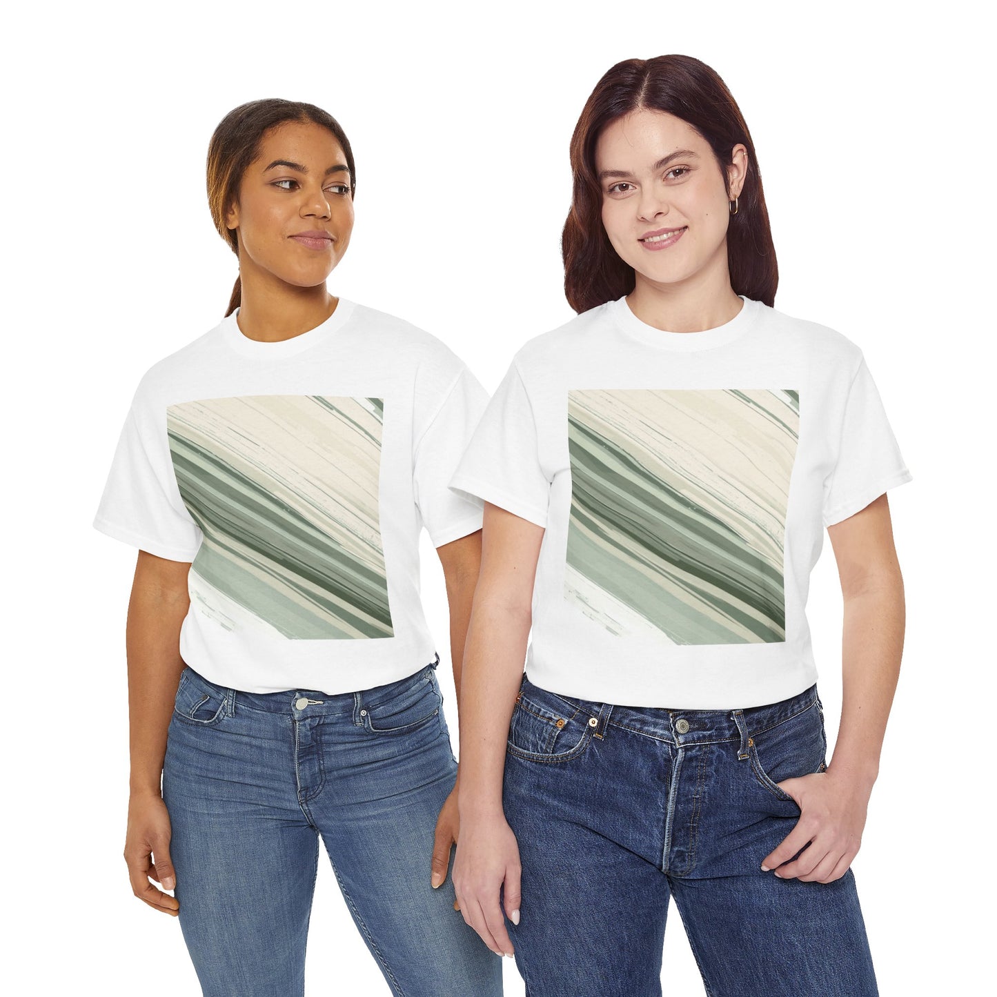 Sea Glass Drift Unisex Heavy Cotton Tee – Abstract Coastal Wave Graphic Shirt | Minimalist Sage Green Aesthetic Tee