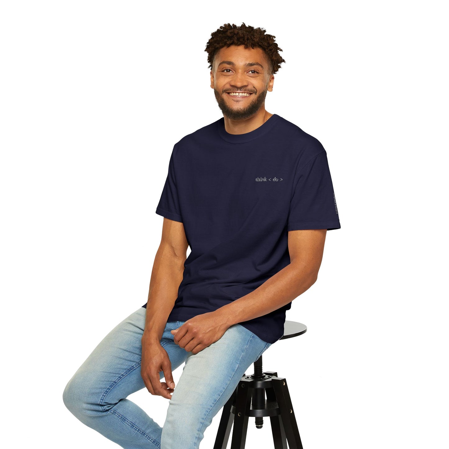 Think < Do > Embroidered Unisex T-Shirt | Minimalist Everyday Tee | Ivory Thread