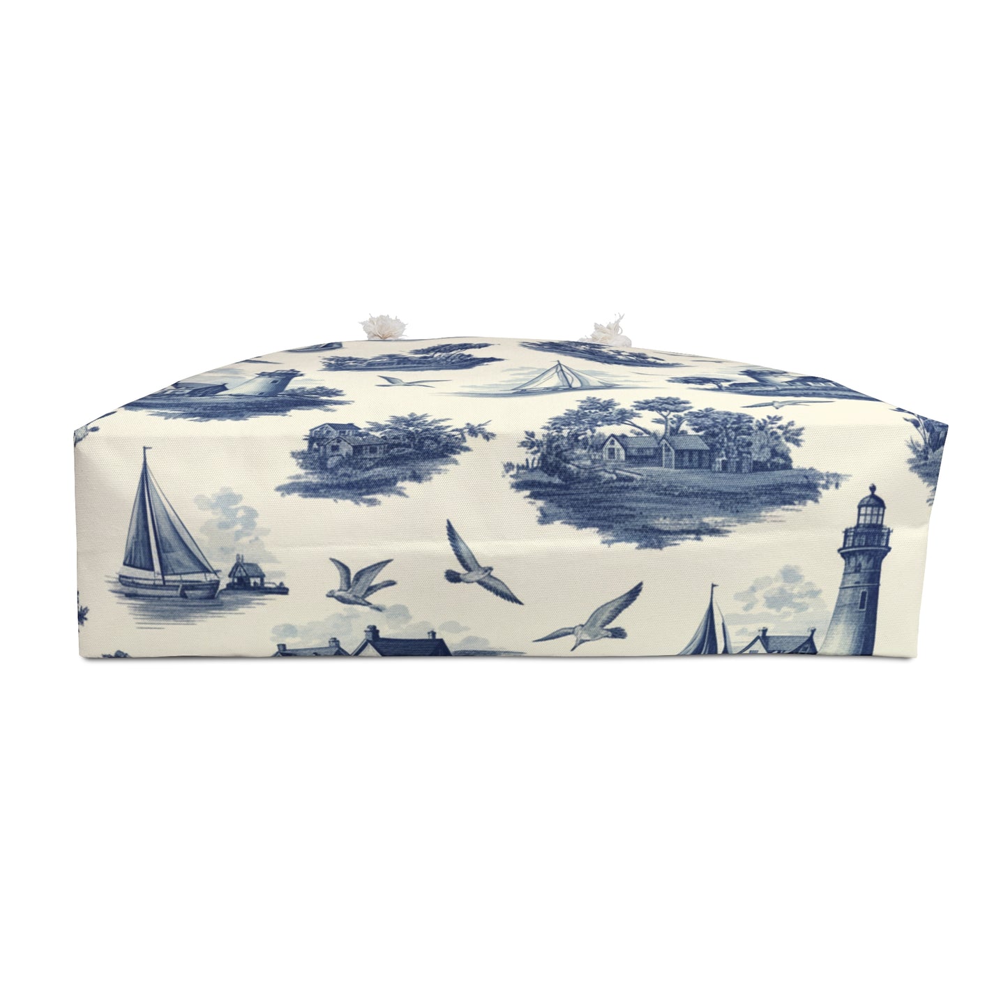 Nautical Toile Weekender Bag — Vintage Blue New England Coastal Travel Tote