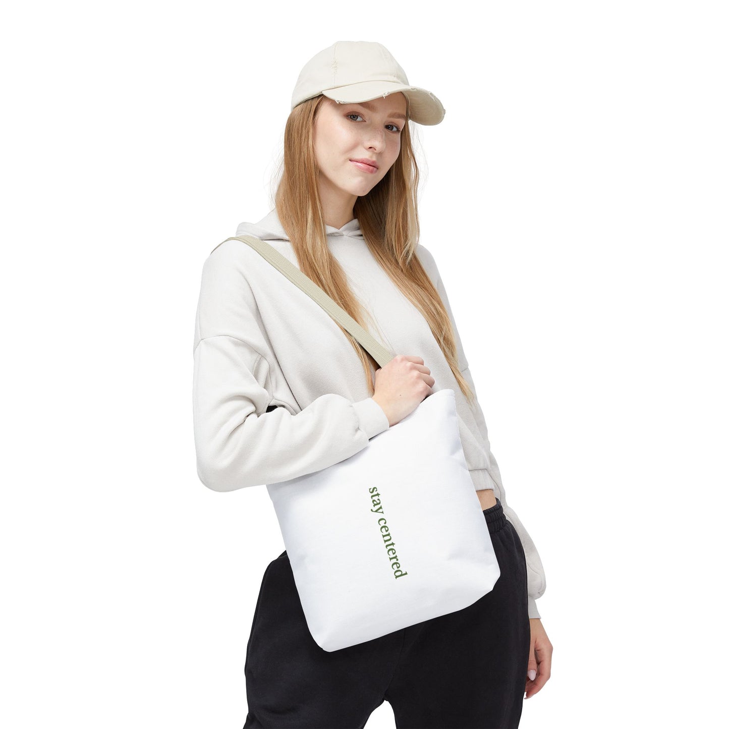 Stay Centered Minimalist Tote Bag – Neutral Wellness Aesthetic Canvas Tote | Sage Green Modern Everyday Carryall