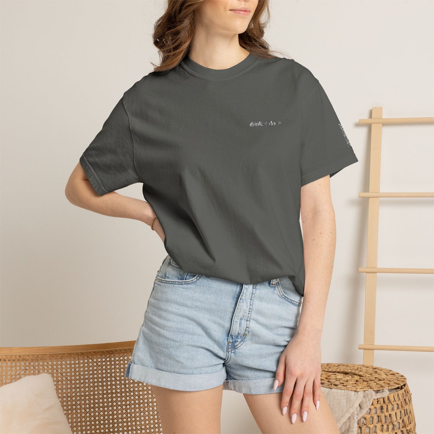 Think < Do > Embroidered Unisex T-Shirt | Minimalist Everyday Tee | Ivory Thread