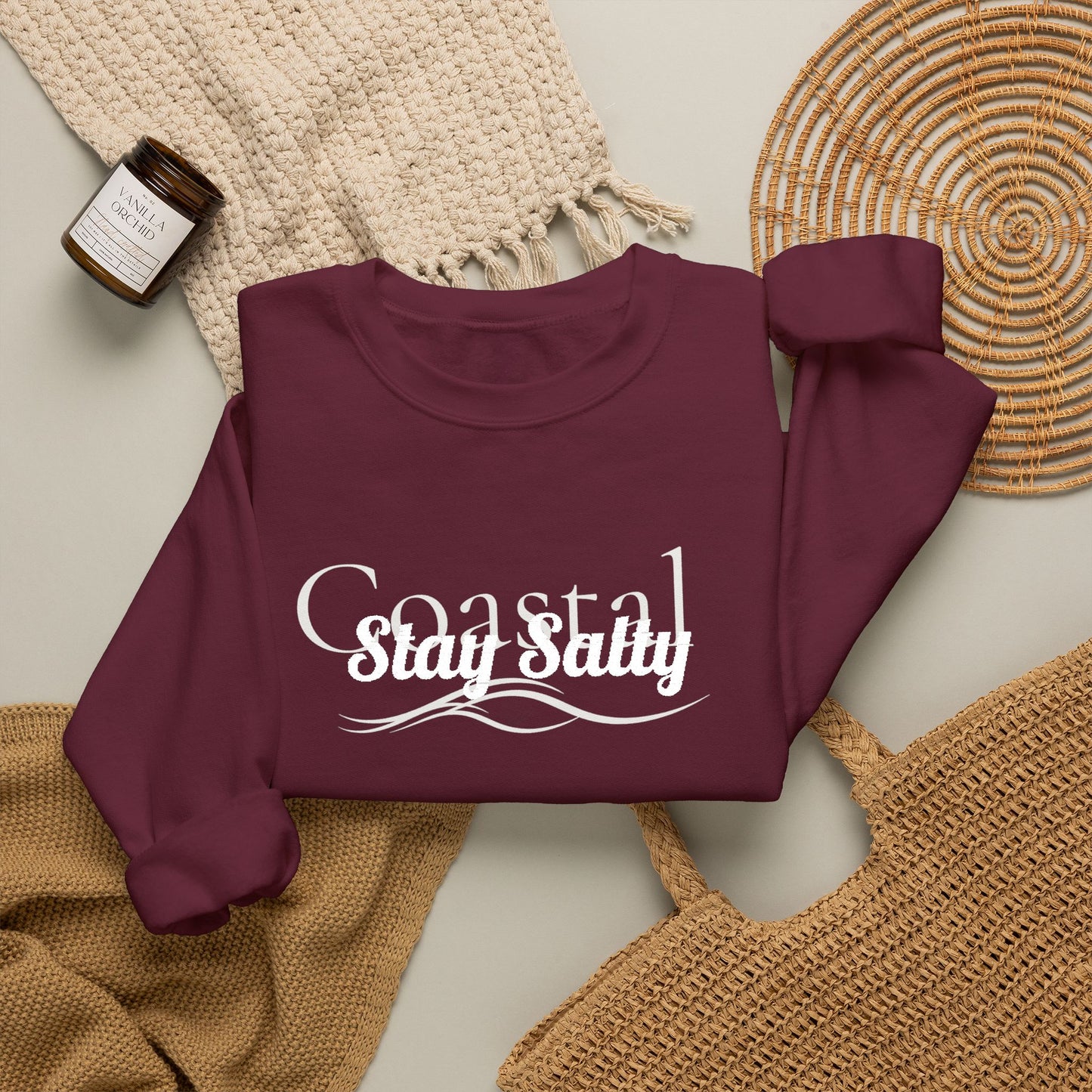 Personalize Embroidered crewneck Sweatshirt — Use your own words on front and left sleeve