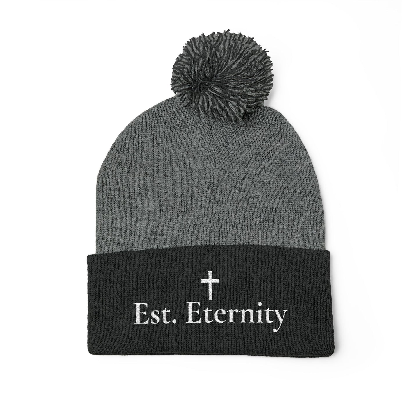 Embroidered 'Eve, Eternity' Pom-Pom Knit Cap — Cozy Christian Beanie
