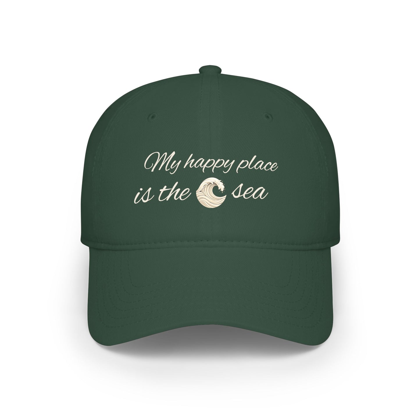 my happy place Is the sea Low Profile Baseball Cap with wave accent