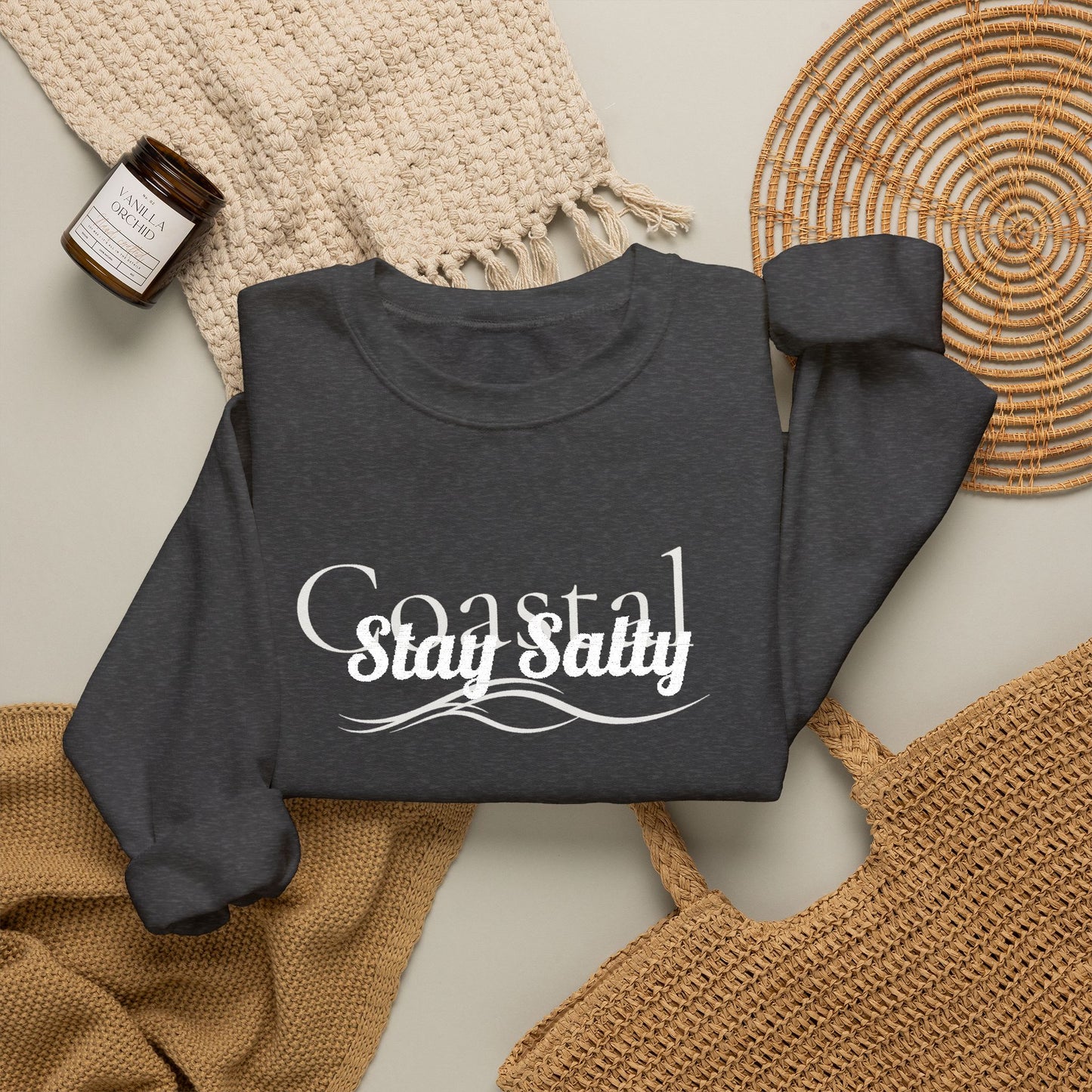 Personalize Embroidered crewneck Sweatshirt — Use your own words on front and left sleeve