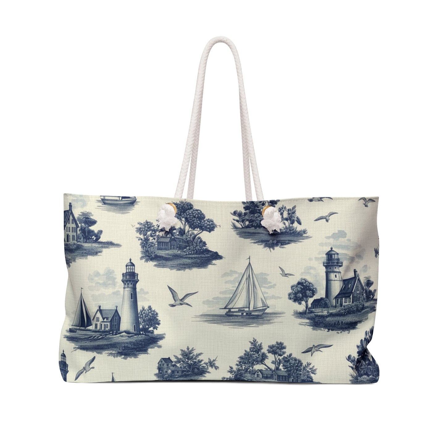 New England Coastal Heritage Weekender Bag | Vintage Blue & Ivory Travel Tote