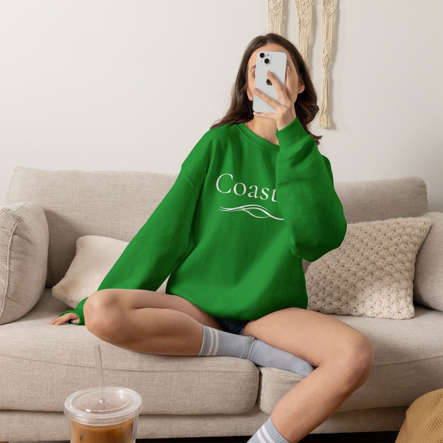 Personalize Embroidered crewneck Sweatshirt — Use your own words on front and left sleeve