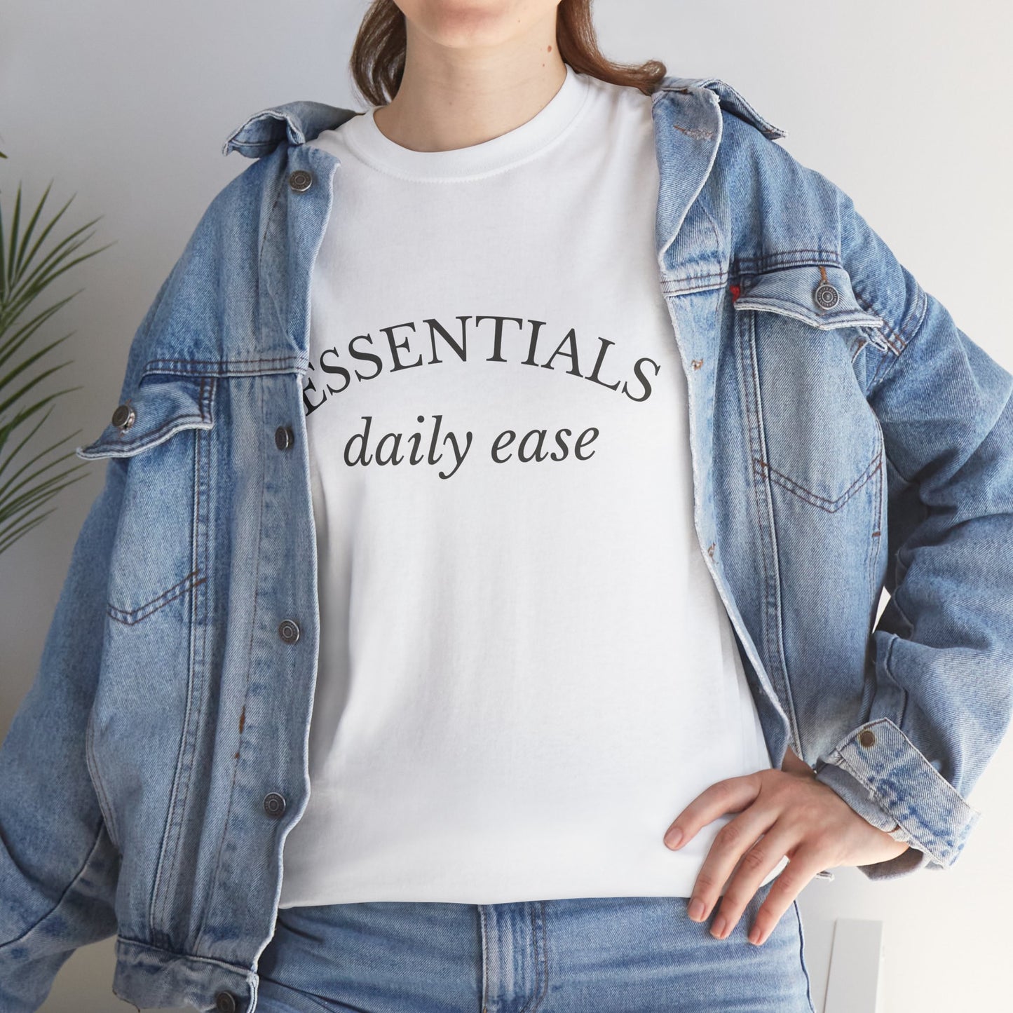 Essentials Embroidered Unisex Heavy Cotton Tee | Daily Ease Curved Text T-Shirt | Minimalist Everyday Shirt