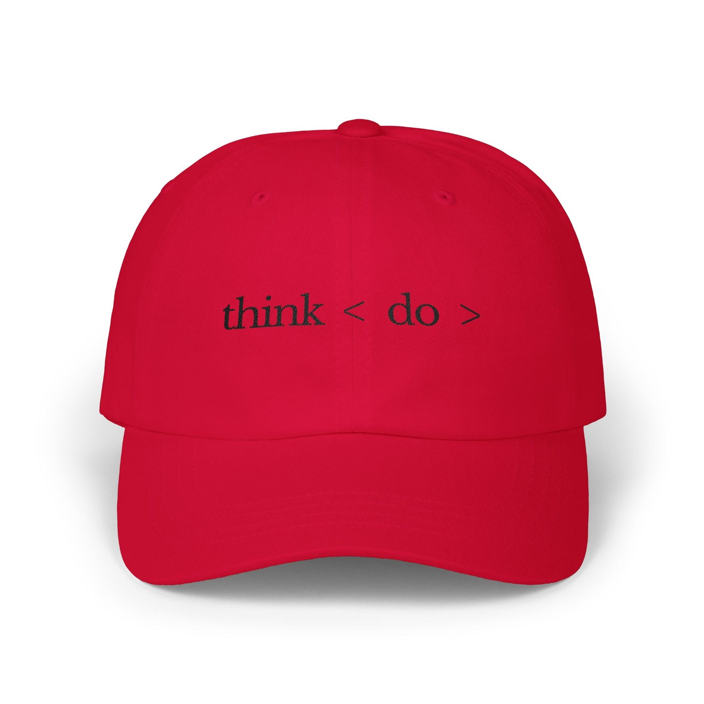Think < Do > Minimalist Embroidered Dad Cap | Espresso Brown Thread