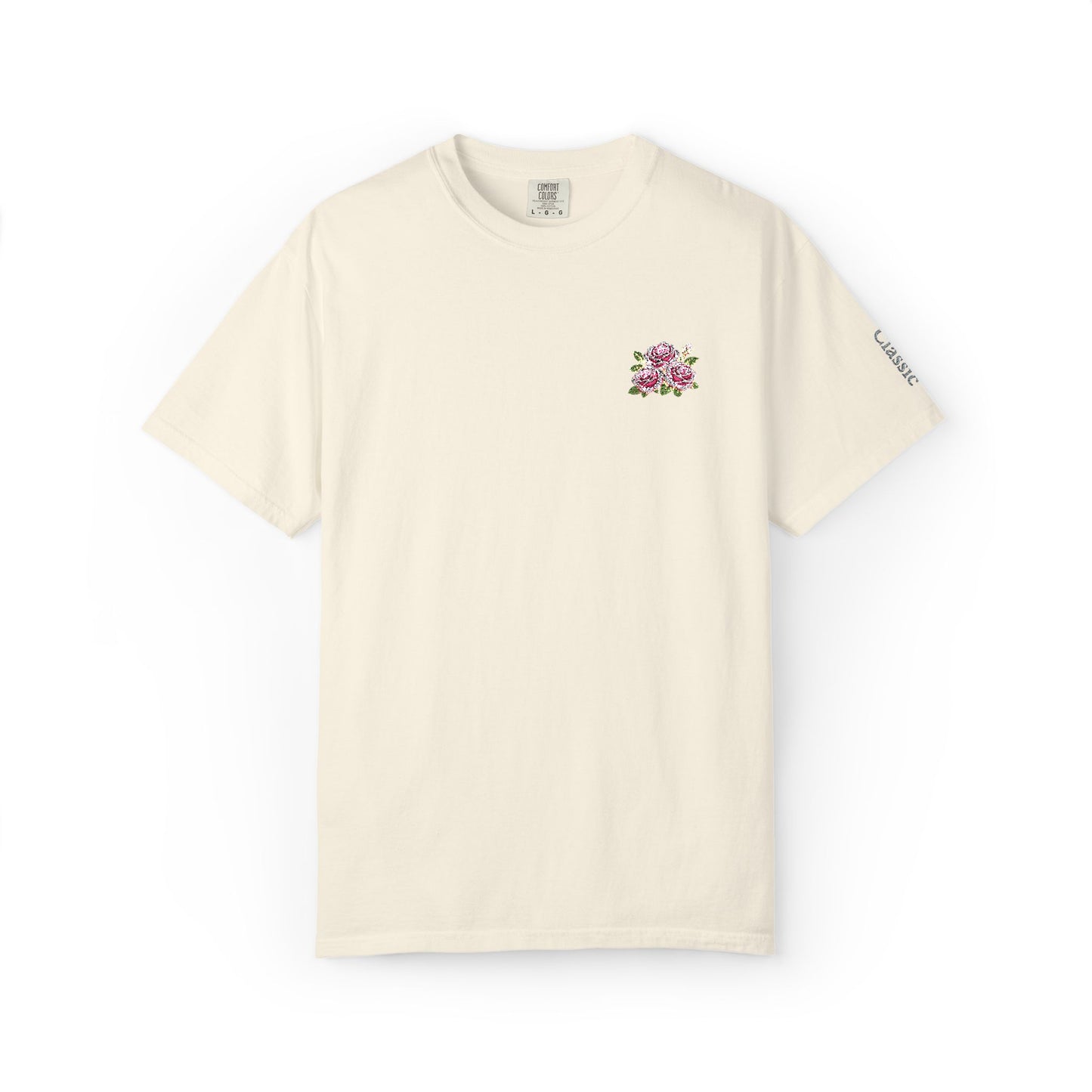 Simple Rose Bouquet Embroidered T-Shirt with Sleeve Detail