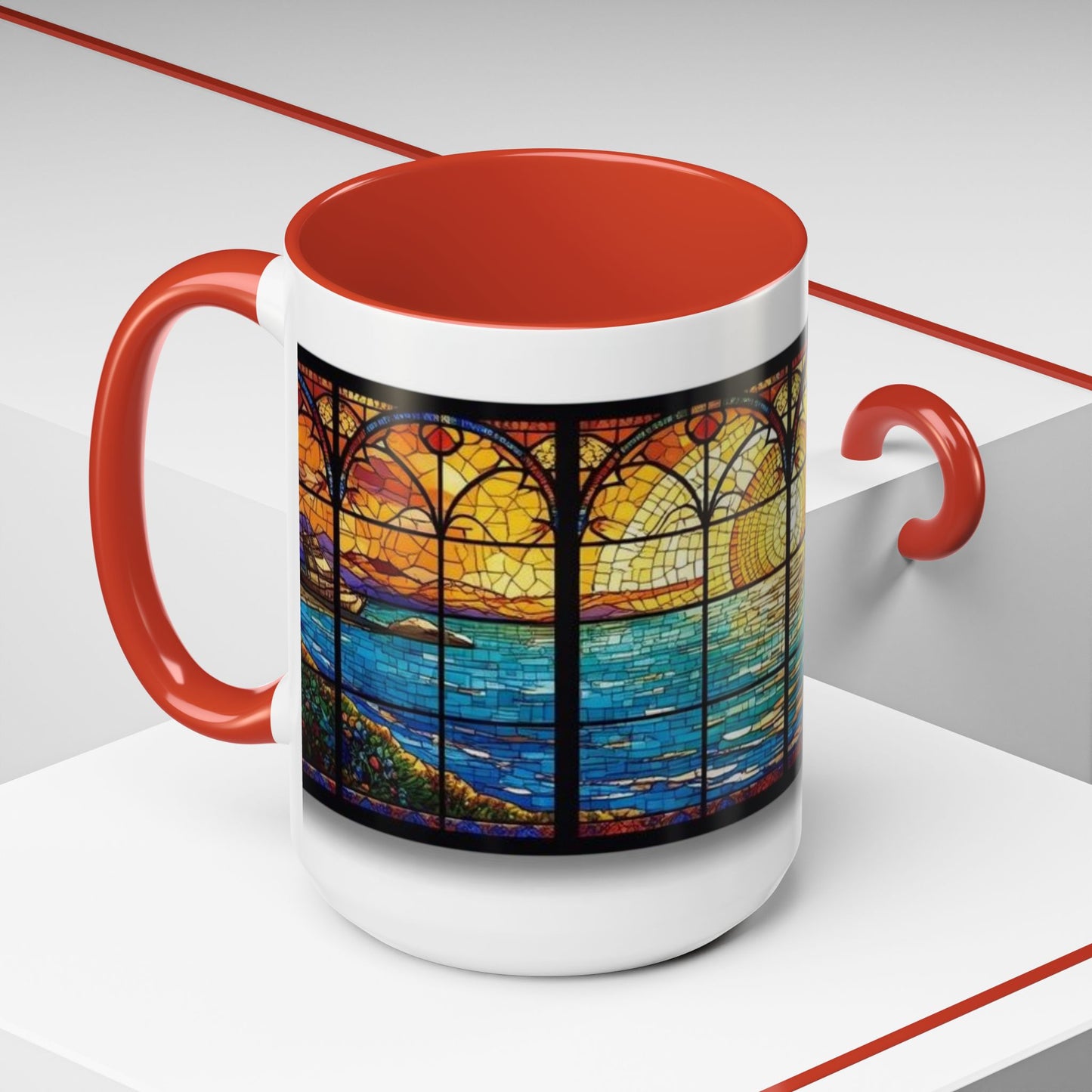 Stained Glass Ocean Sunset Mug – 15oz