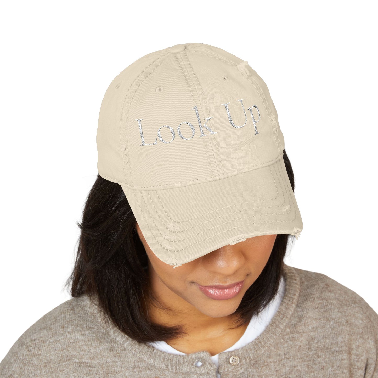 Look Up Cross distressed Dad Hat Embroidered Faith Cap