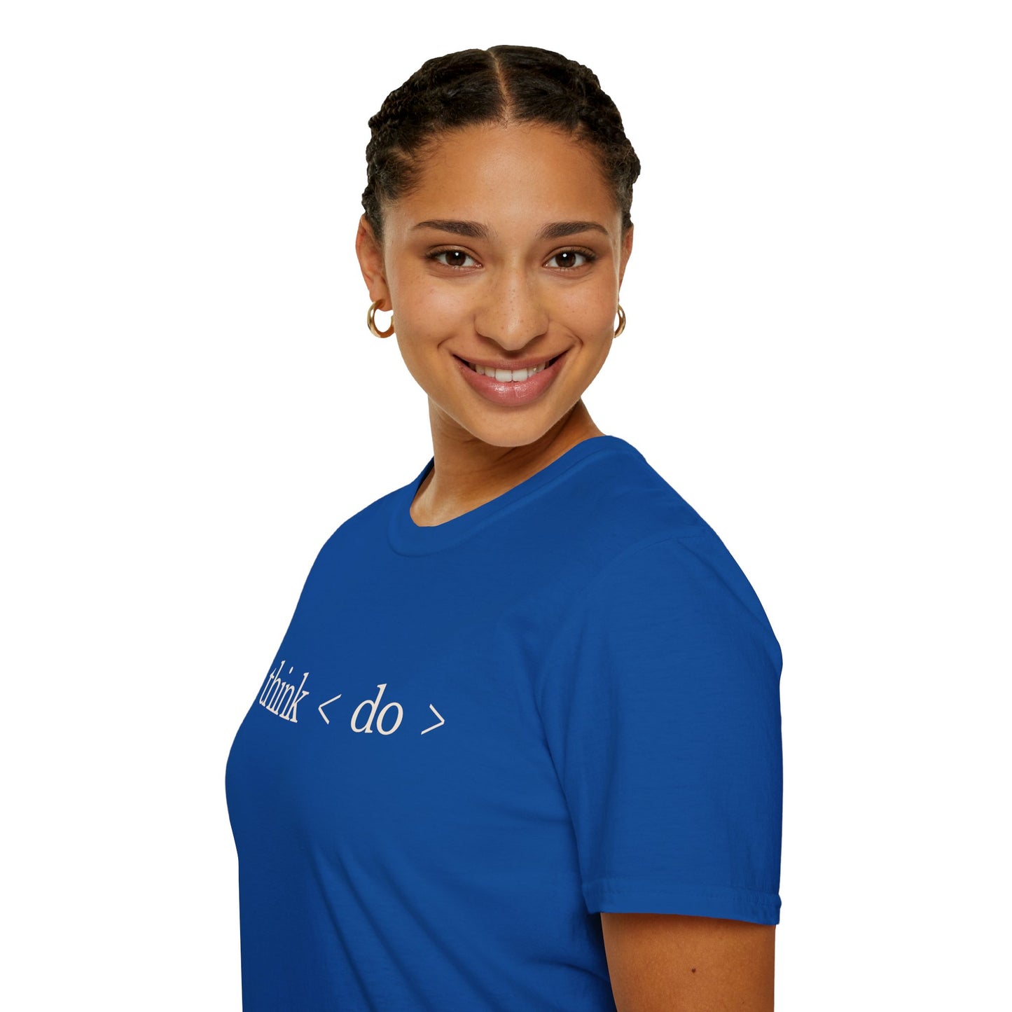 think < do > Unisex Softstyle T-Shirt | Minimalist Inspirational Tee with Momentum Back Detail