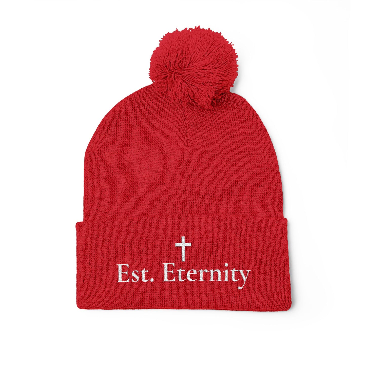 Embroidered 'Eve, Eternity' Pom-Pom Knit Cap — Cozy Christian Beanie