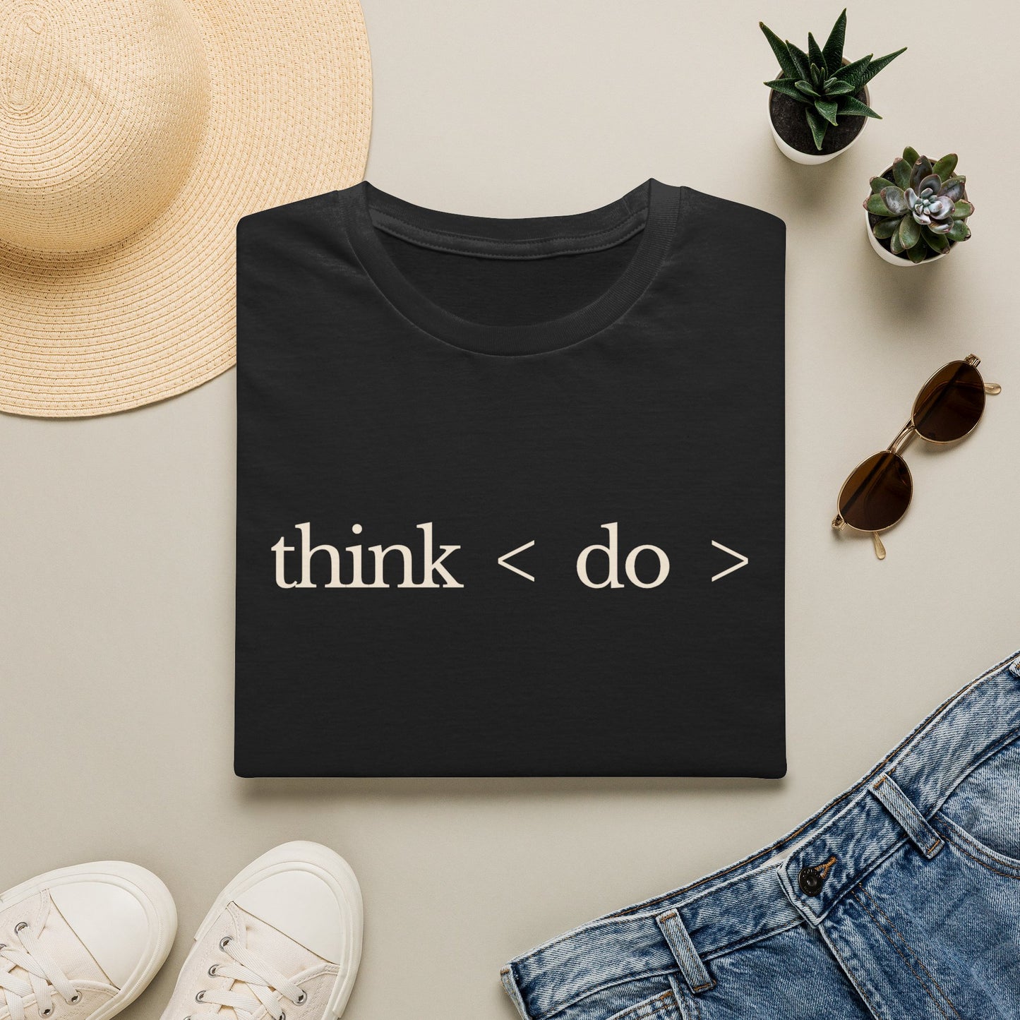 think < do > Unisex Softstyle T-Shirt | Minimalist Inspirational Tee with Momentum Back Detail