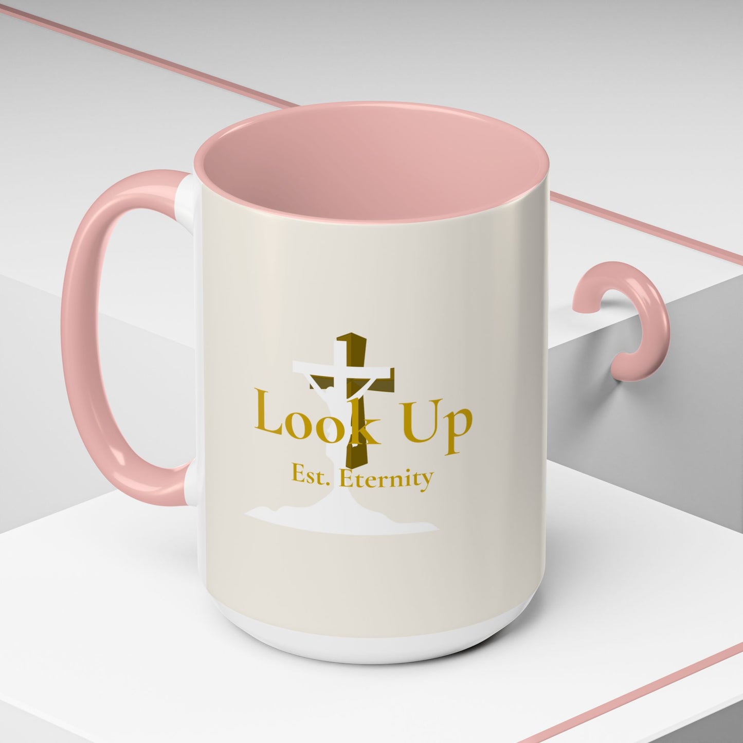 Look Up Est. Eternity Accent Coffee Mug with Cross – 11 oz & 15 oz