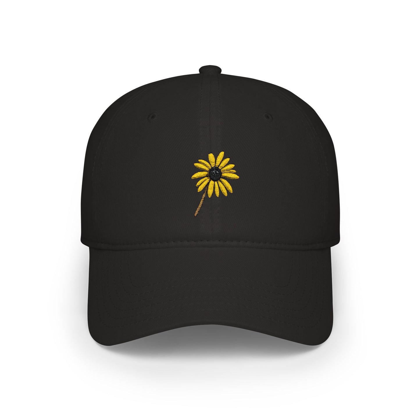 Black-Eyed Susan Mom Cap — Low Profile Baseball Hat, with Embroidered flower front and Mom text back
