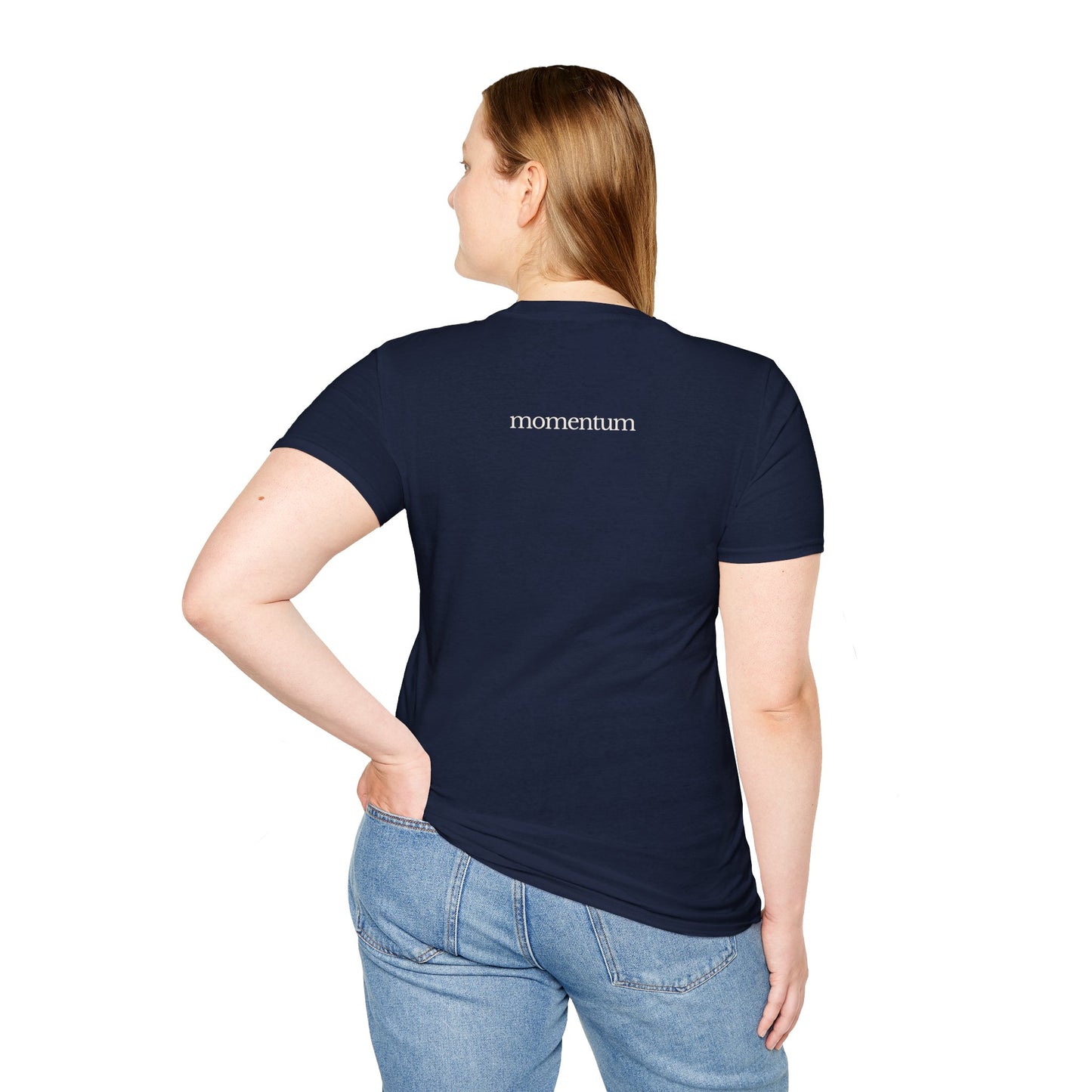 think < do > Unisex Softstyle T-Shirt | Minimalist Inspirational Tee with Momentum Back Detail