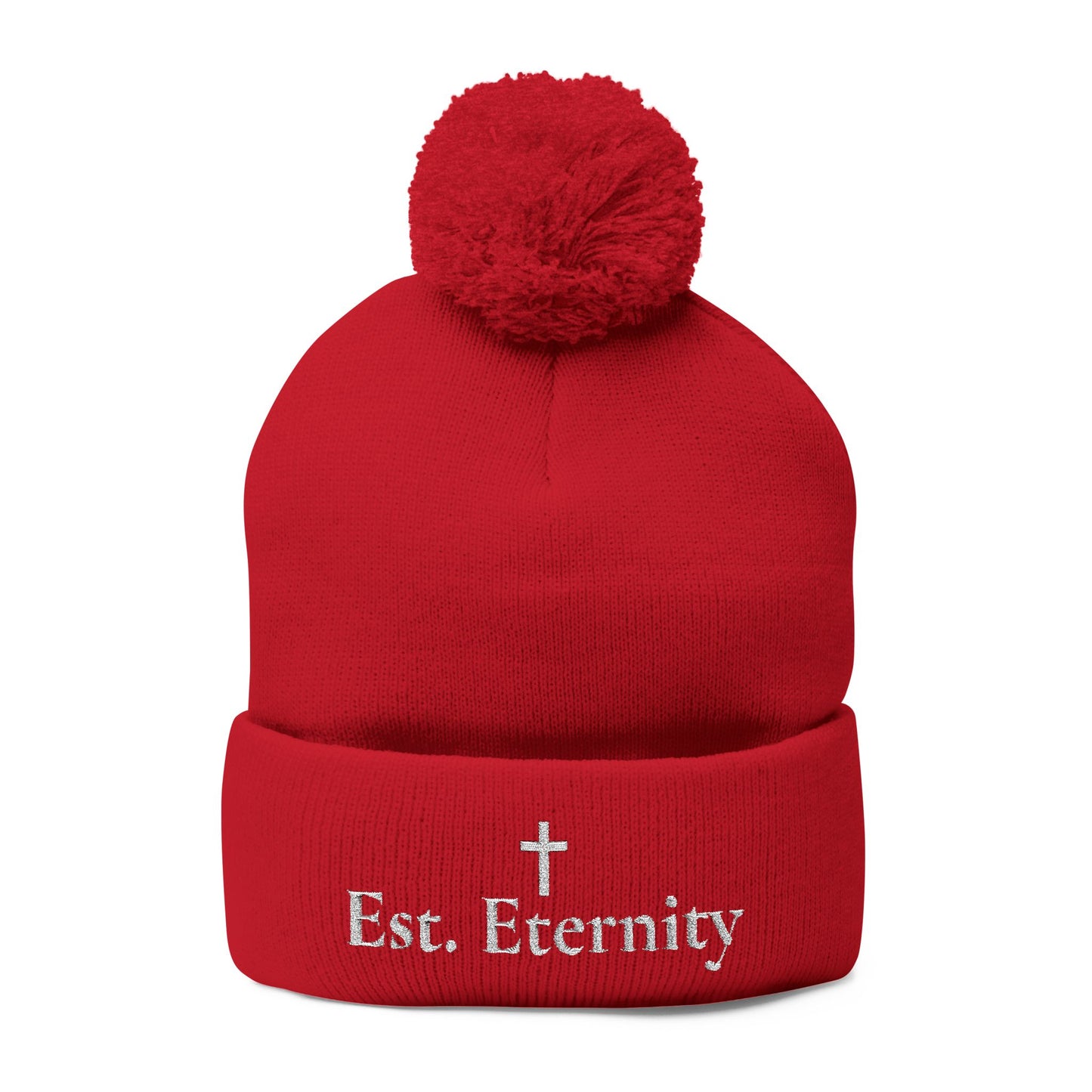 Embroidered 'Eve, Eternity' Pom-Pom Knit Cap — Cozy Christian Beanie