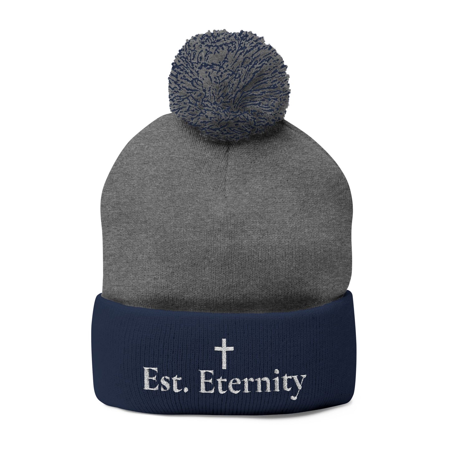 Embroidered 'Eve, Eternity' Pom-Pom Knit Cap — Cozy Christian Beanie