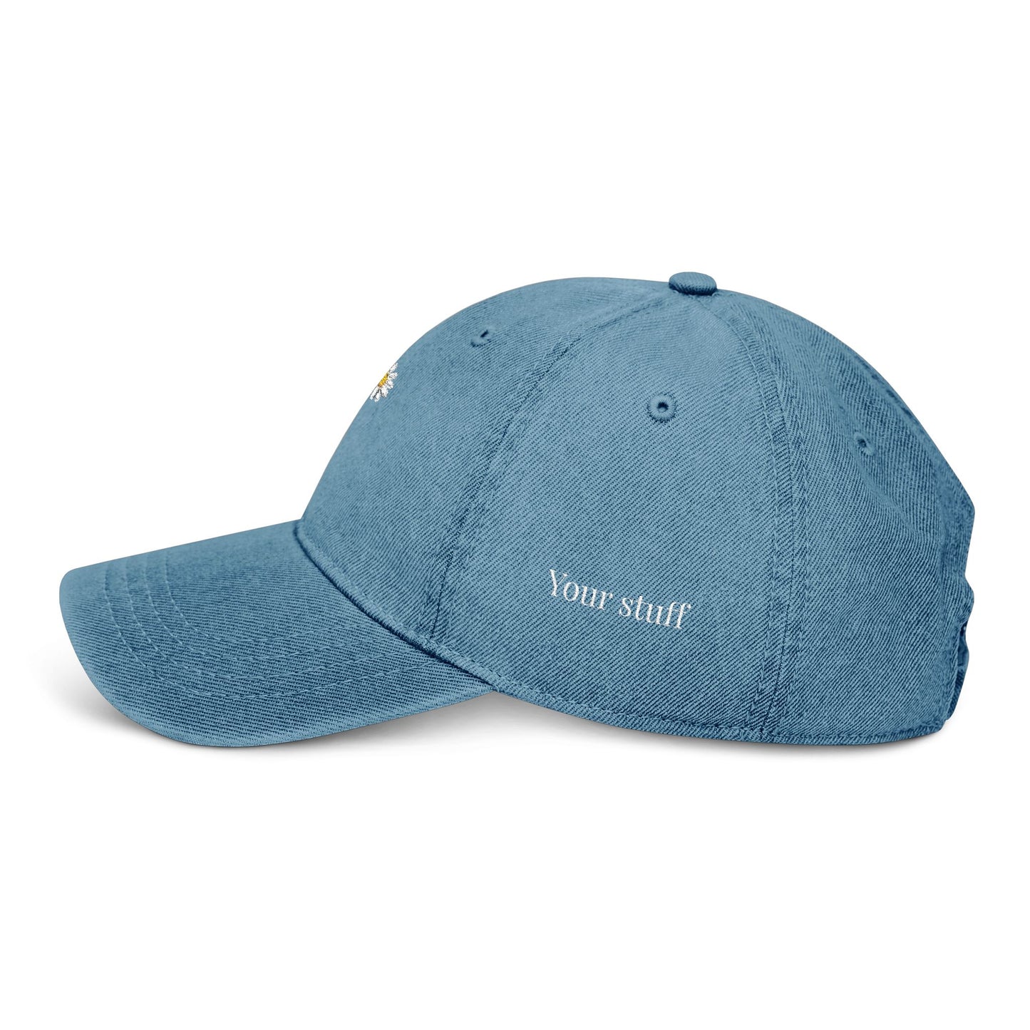 Personalized Minimal Daisy Embroidered Denim Hat for Everyday Wear