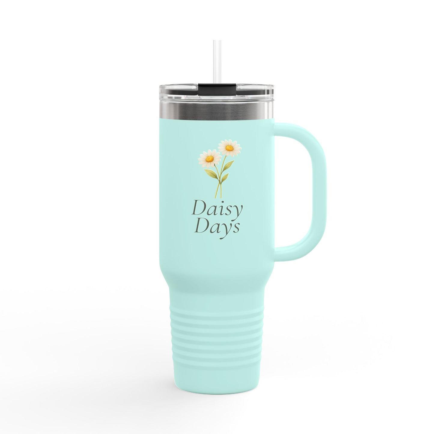 Daisy Days 40 oz Insulated Travel Mug | Floral Tumbler with Handle | Simple Daisy Drinkware