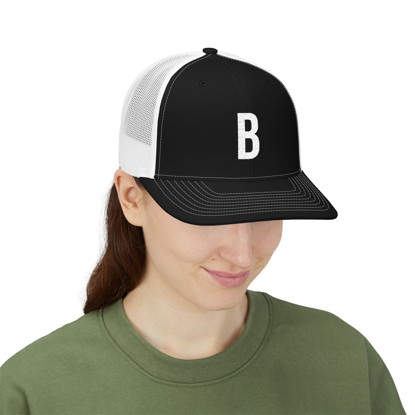 Boston (B) Embroidered Monogram Snapback Trucker Cap - Heritage Places Collection