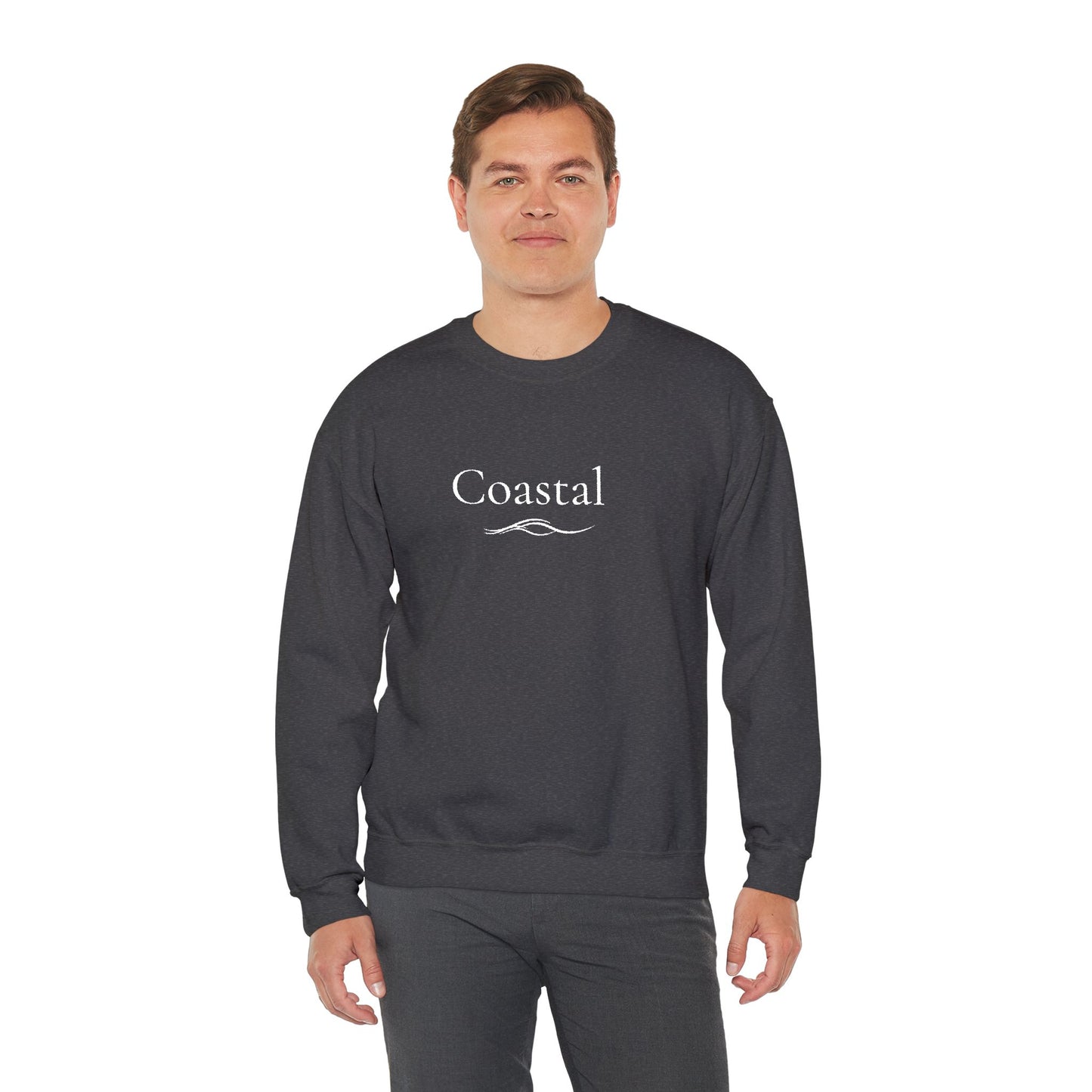 Coastal Crewneck Sweatshirt — Minimal Nautical Wave Graphic