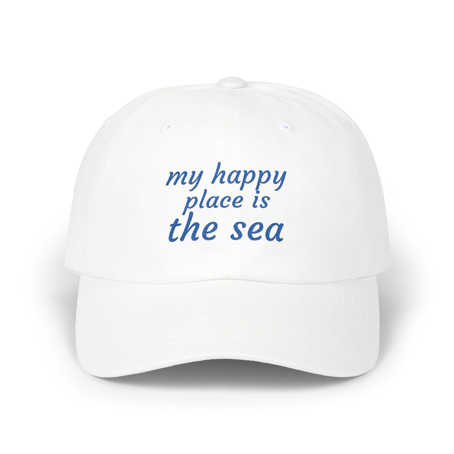 My Happy Place Is the Sea Embroidered White Dad Cap