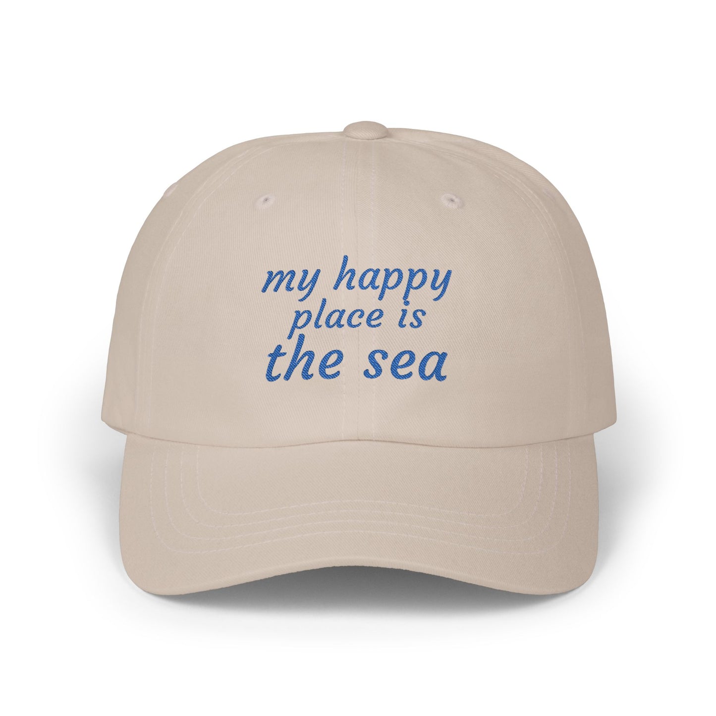 My Happy Place Is the Sea Embroidered White Dad Cap