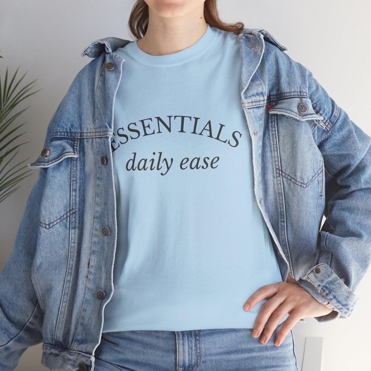 Essentials Embroidered Unisex Heavy Cotton Tee | Daily Ease Curved Text T-Shirt | Minimalist Everyday Shirt