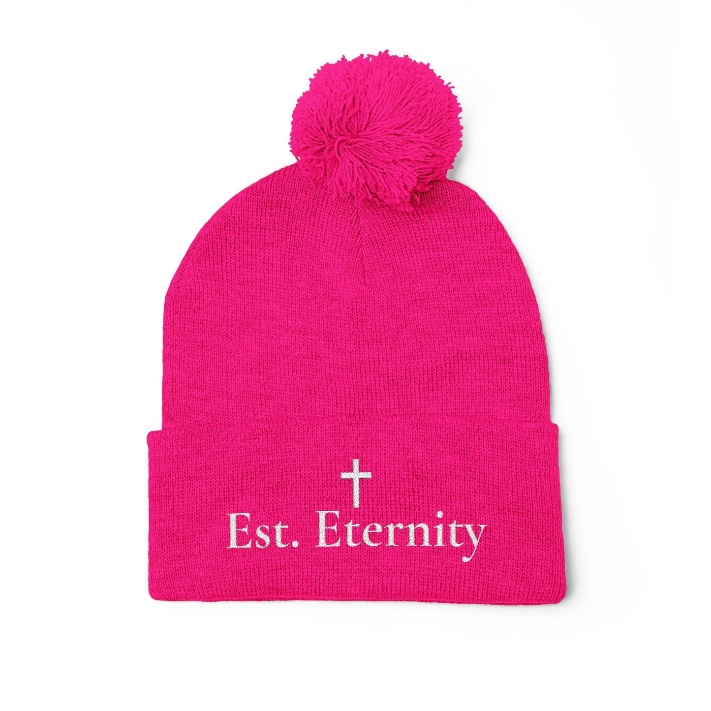 Embroidered 'Eve, Eternity' Pom-Pom Knit Cap — Cozy Christian Beanie