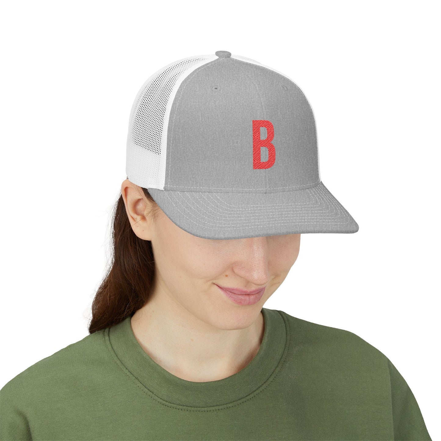 Boston (B) red embroidered Monogram Snapback Trucker Cap - Heritage Places Collection