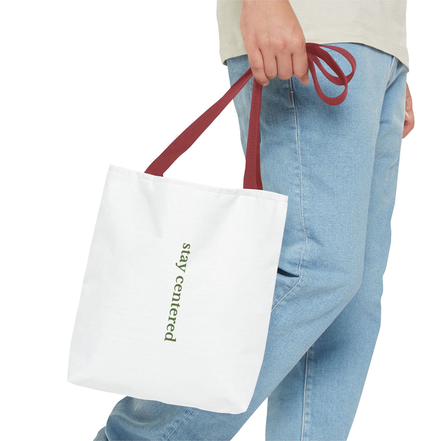Stay Centered Minimalist Tote Bag – Neutral Wellness Aesthetic Canvas Tote | Sage Green Modern Everyday Carryall