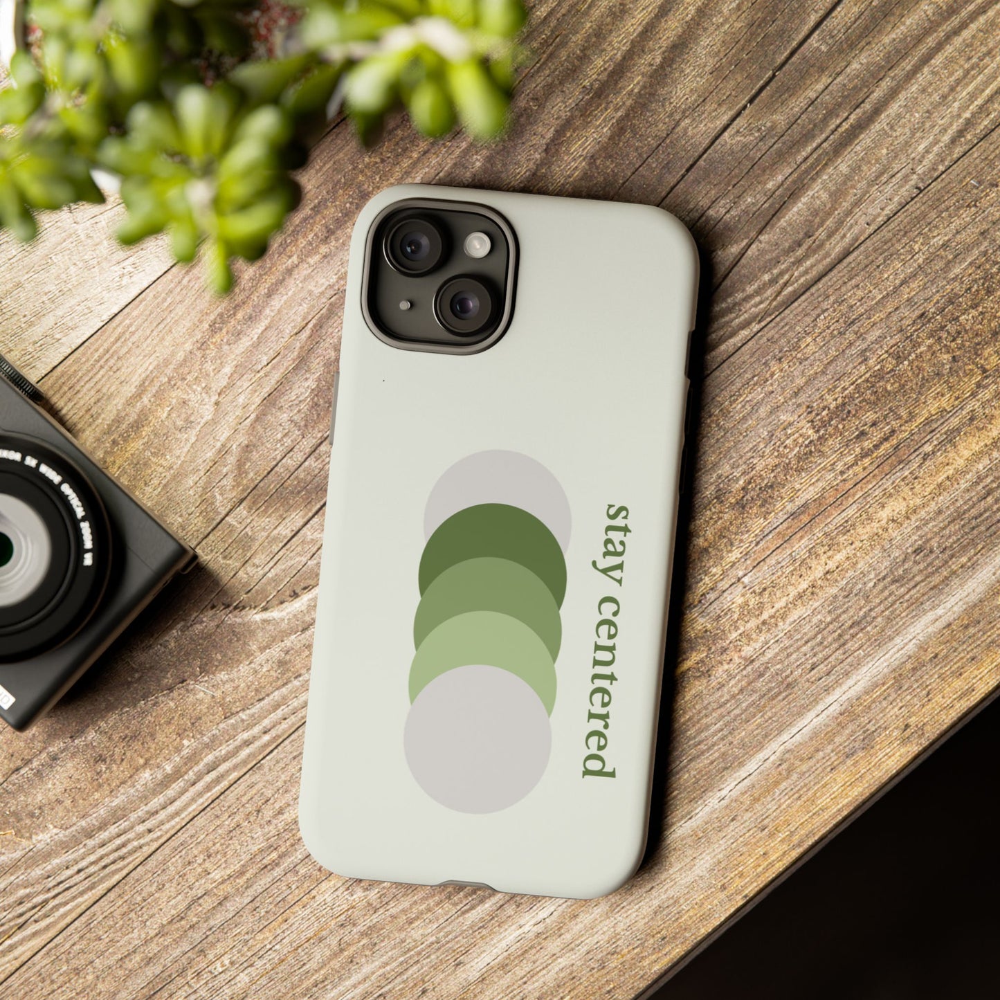 Stay Centered Minimalist Phone Case – Sage Green Wellness Aesthetic iPhone Case | Modern Neutral Protective Cover