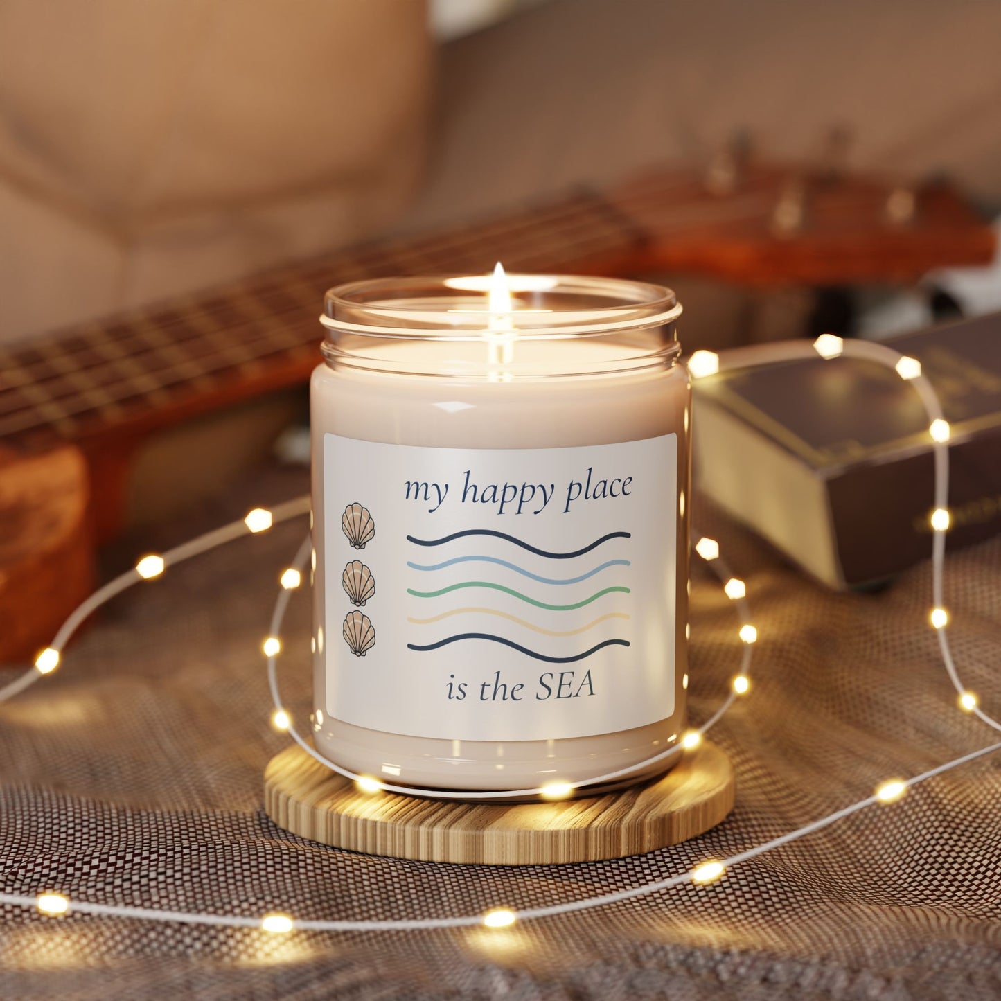 my happy place is the SEA Scented Soy Candle - Coastal Beach Jar Candle (9oz)