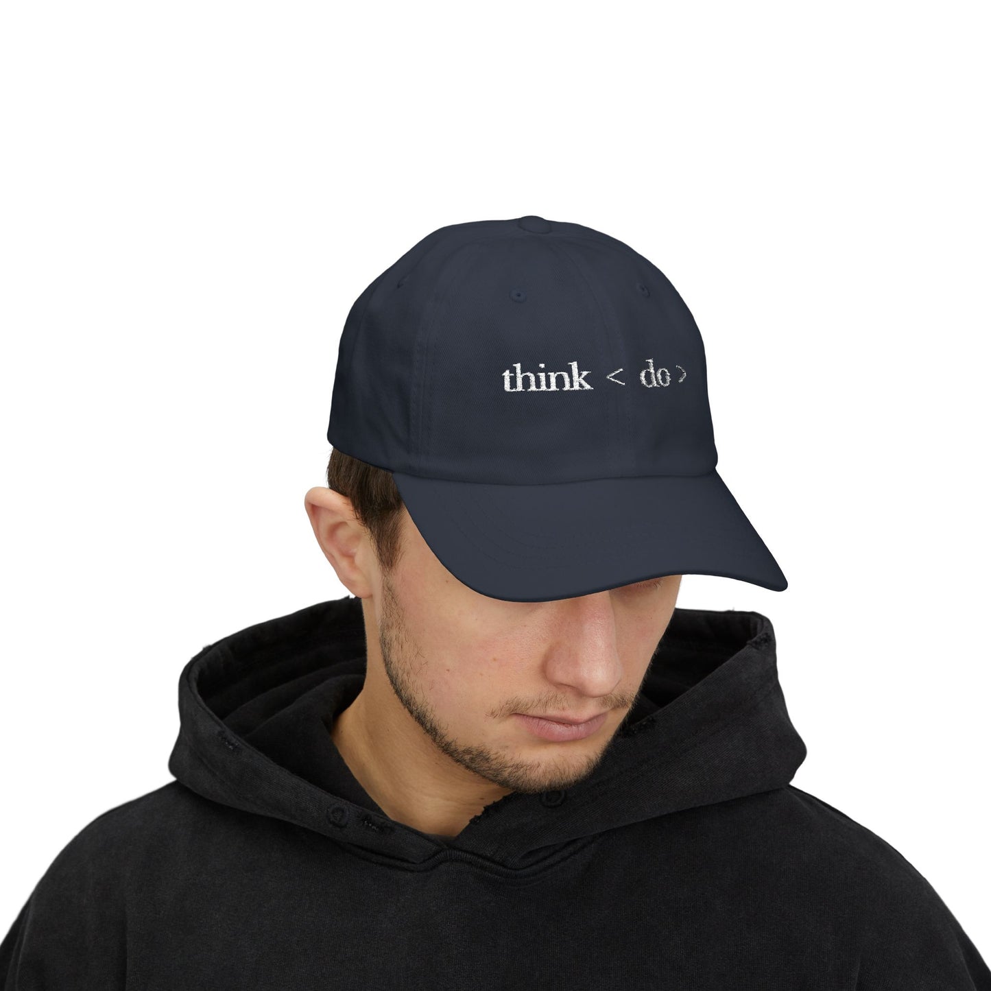 think < do > Minimalist Embroidered Dad Cap | Ivory Thread | Unisex Adjustable Hat