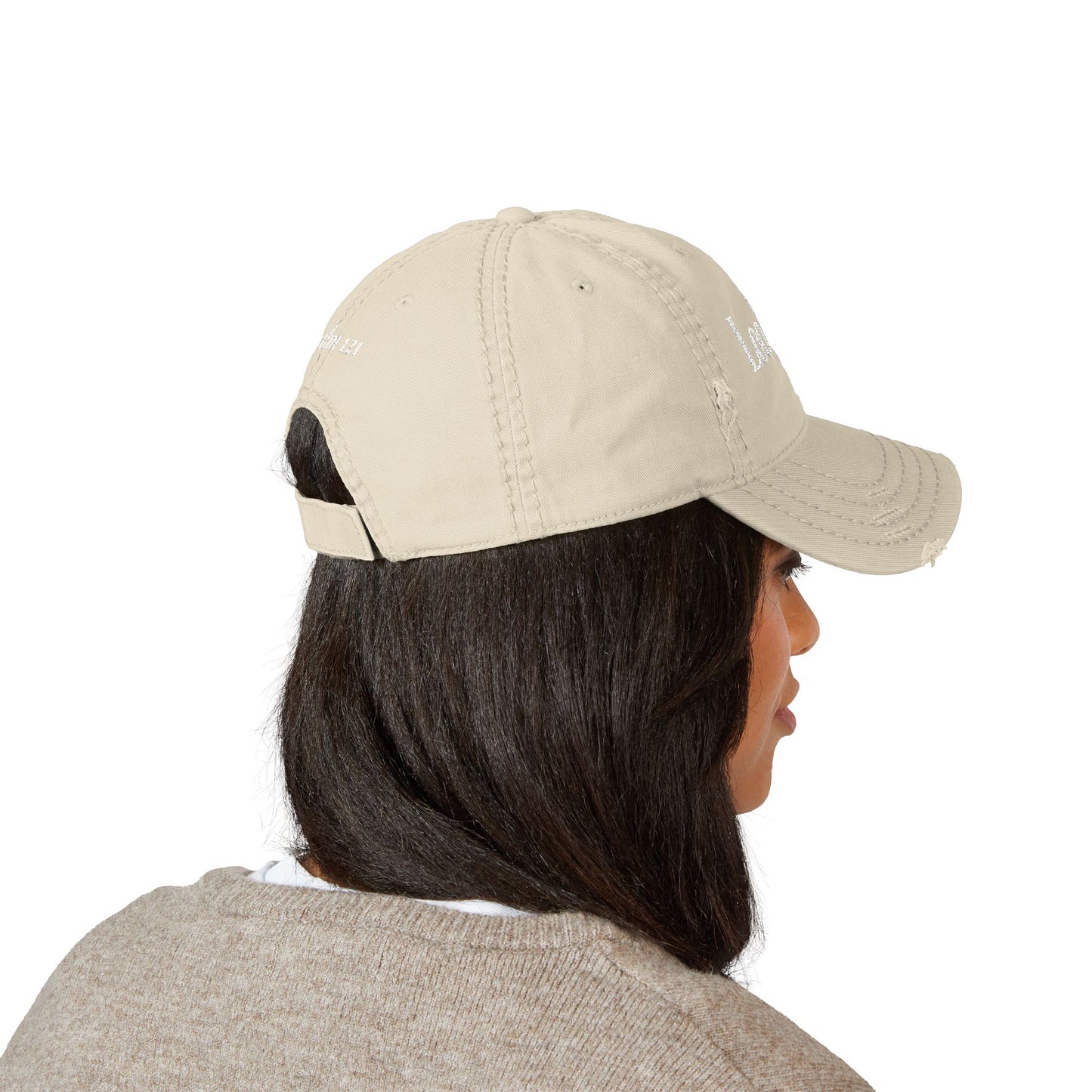 Embroidered Distressed Dad Hat - “Look Up” Front & Psalm 121 Back
