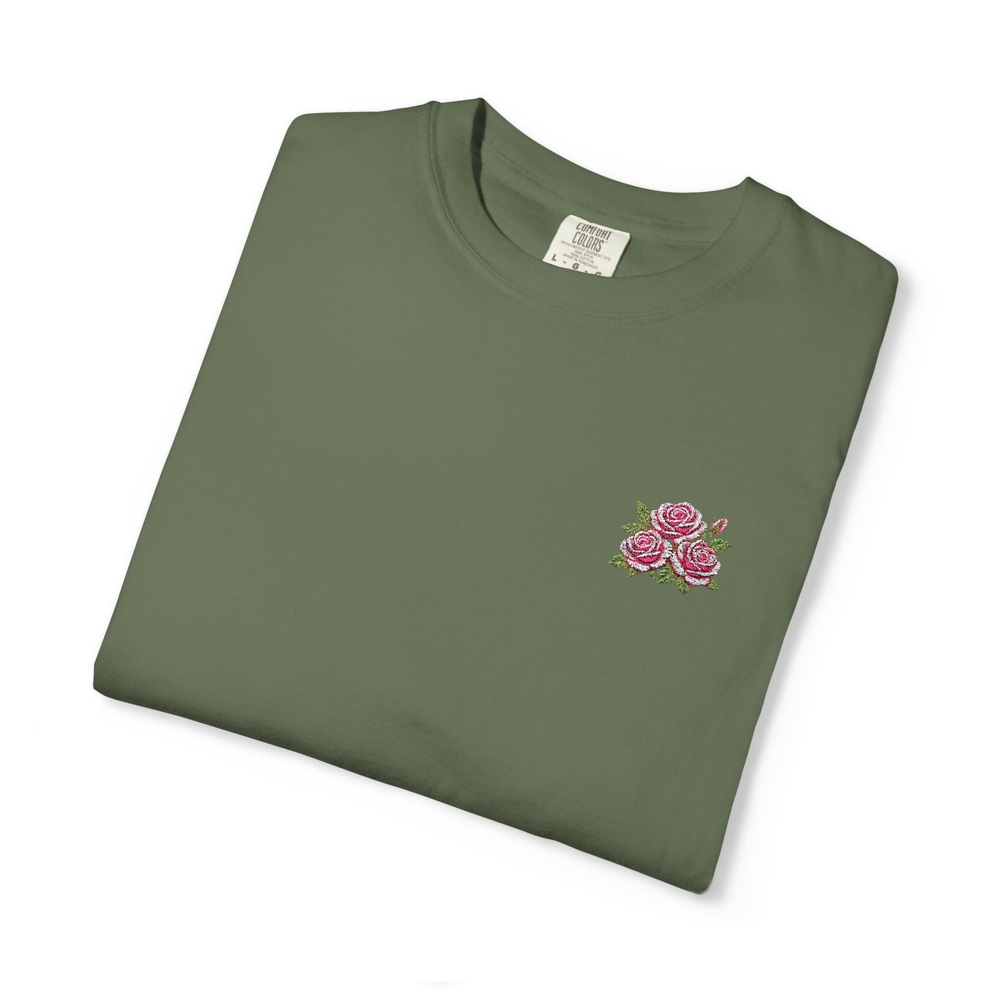 Simple Rose Bouquet Embroidered T-Shirt with Sleeve Detail