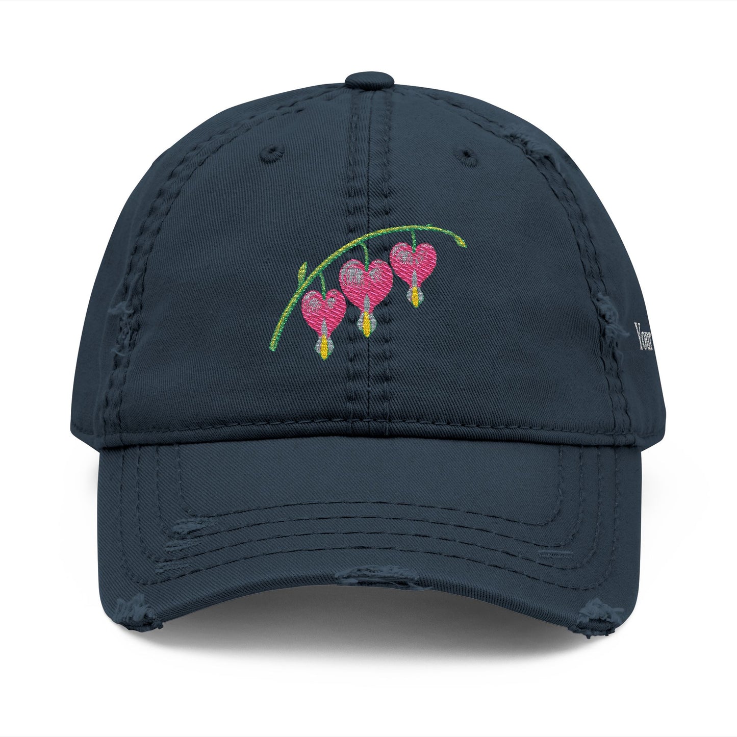 Embroidered Distressed Dad Hat — Bleeding Heart Floral with “Mom” Back