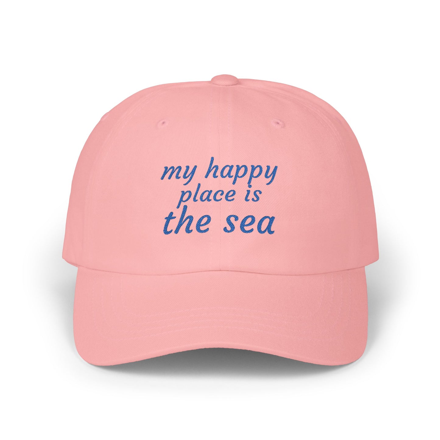 My Happy Place Is the Sea Embroidered White Dad Cap