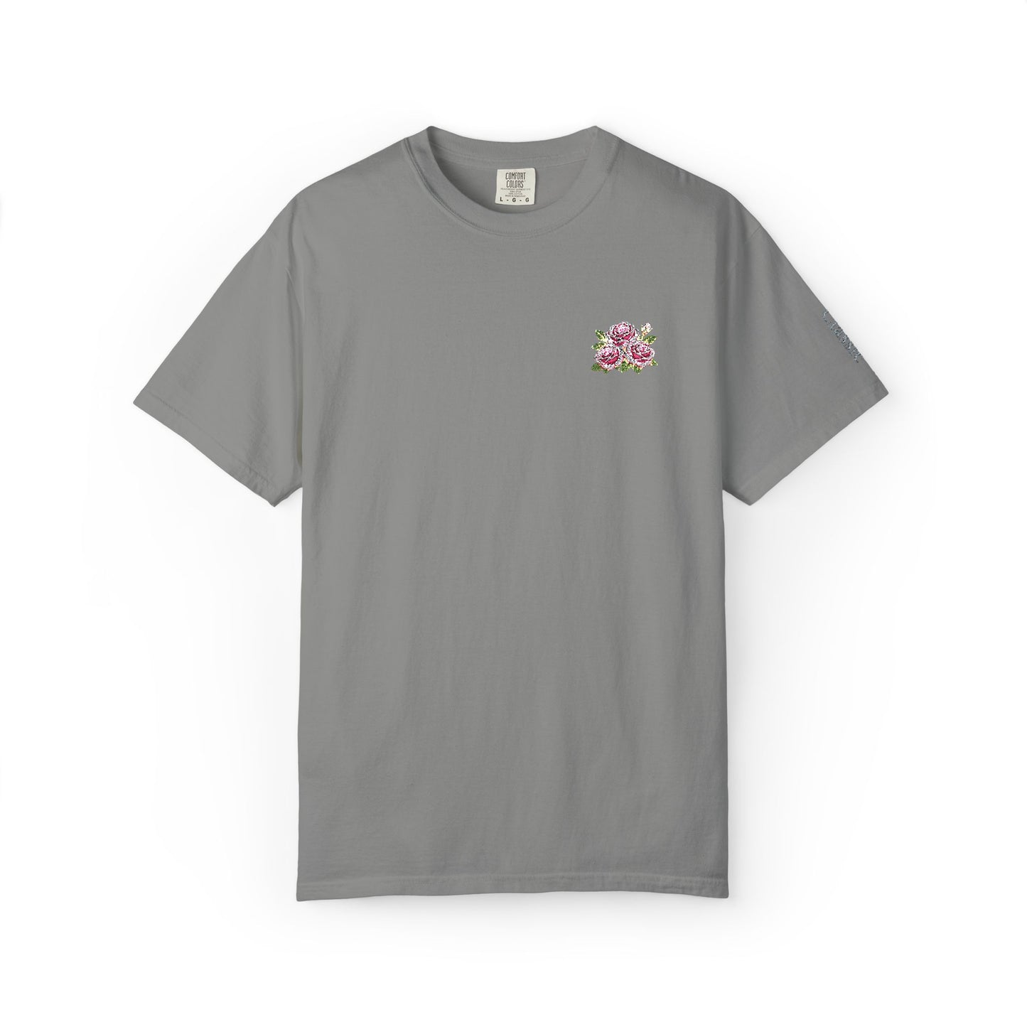 Simple Rose Bouquet Embroidered T-Shirt with Sleeve Detail