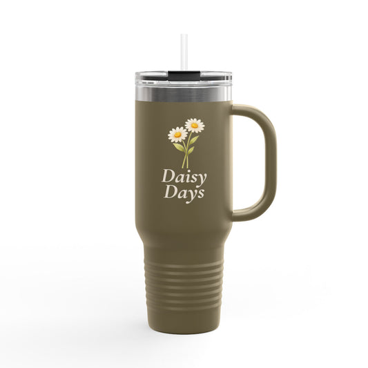 Daisy Days 40 oz Insulated Travel Mug | Floral Tumbler with Handle