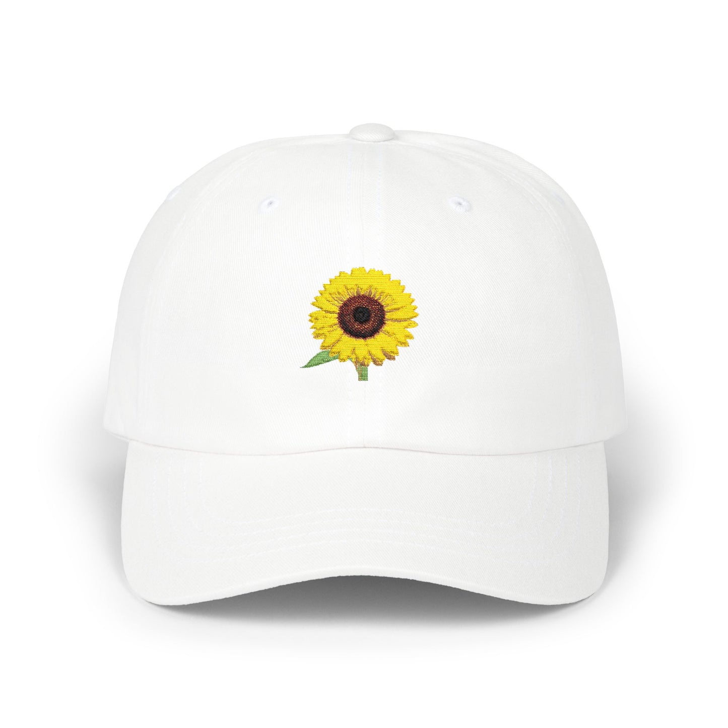 Sunflower 'Mom' Dad Cap — Embroidered Floral Baseball Hat, black font