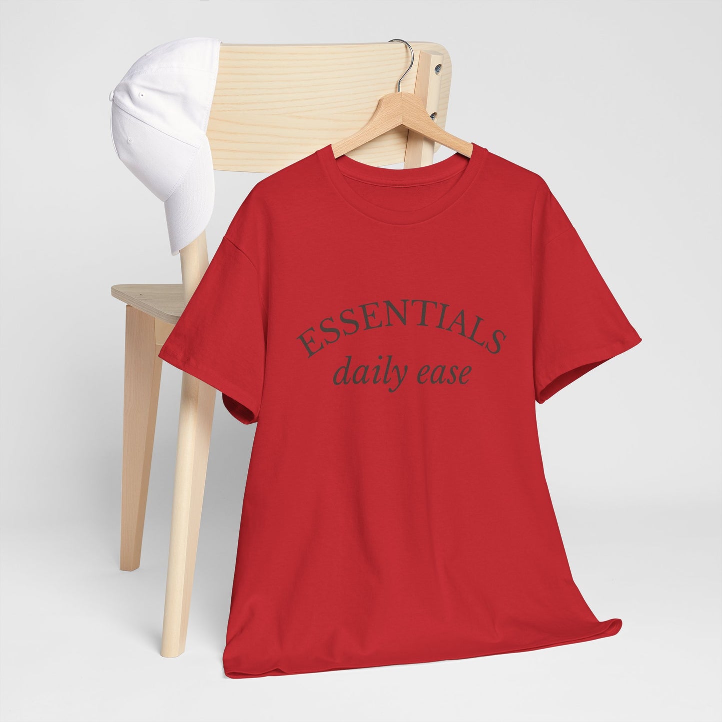 Essentials Embroidered Unisex Heavy Cotton Tee | Daily Ease Curved Text T-Shirt | Minimalist Everyday Shirt