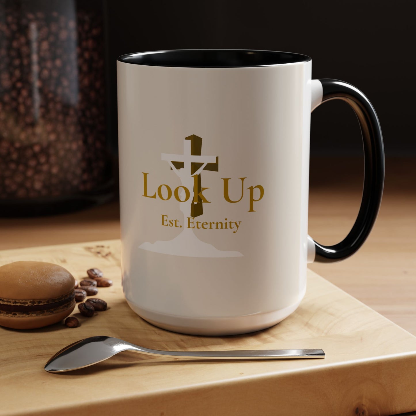 Look Up Est. Eternity Accent Coffee Mug with Cross – 11 oz & 15 oz