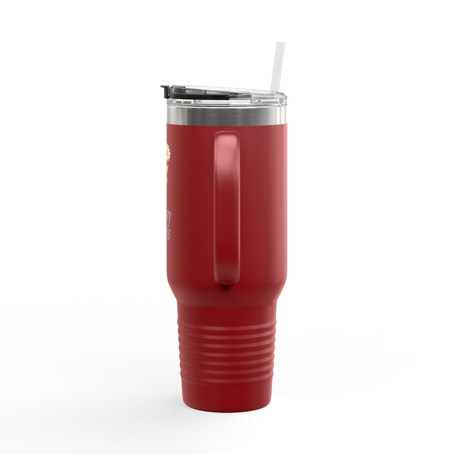 Daisy Days 40 oz Insulated Travel Mug | Floral Tumbler with Handle | Simple Daisy Drinkware